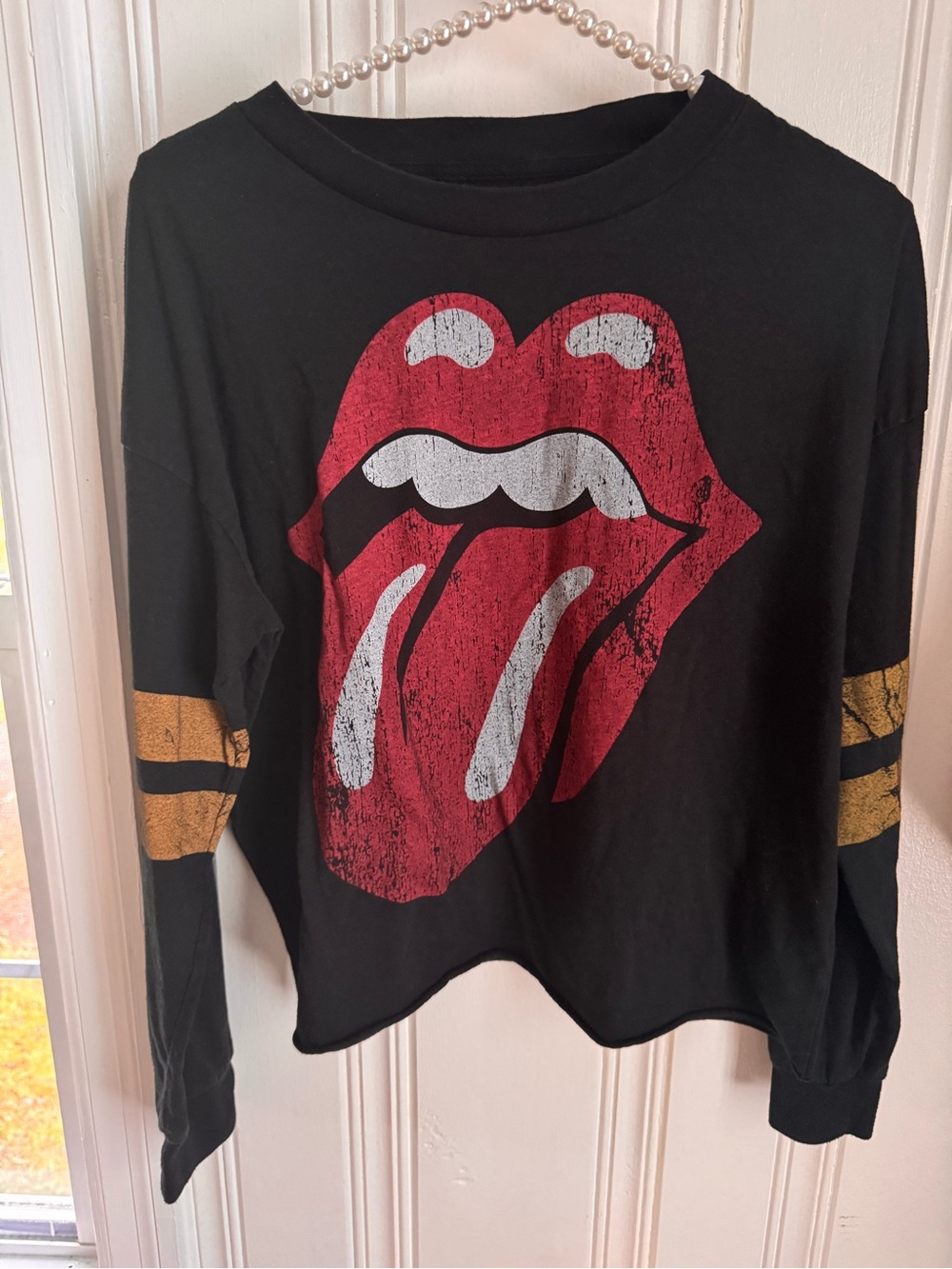 the Rolling Stones Black Tee with White Script Logo